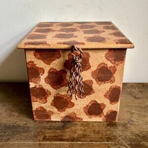Vintage Painted Decorative Wooden Box with Wrought Iron Tassel | Giraffe Print